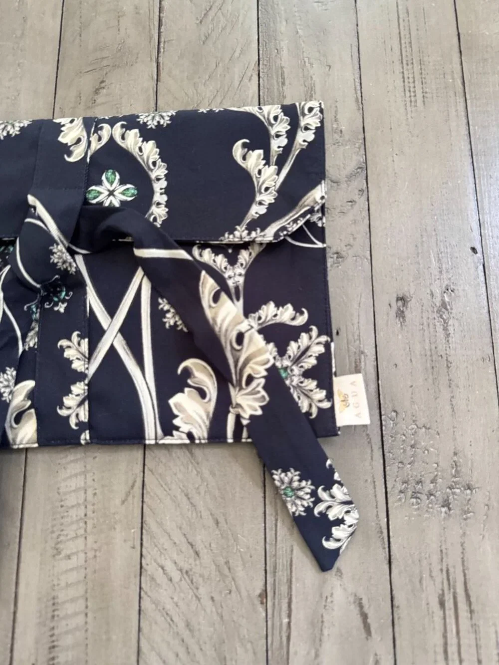 Agua by Agua Bendita Lily of the Valley Pouch Bag Black Floral